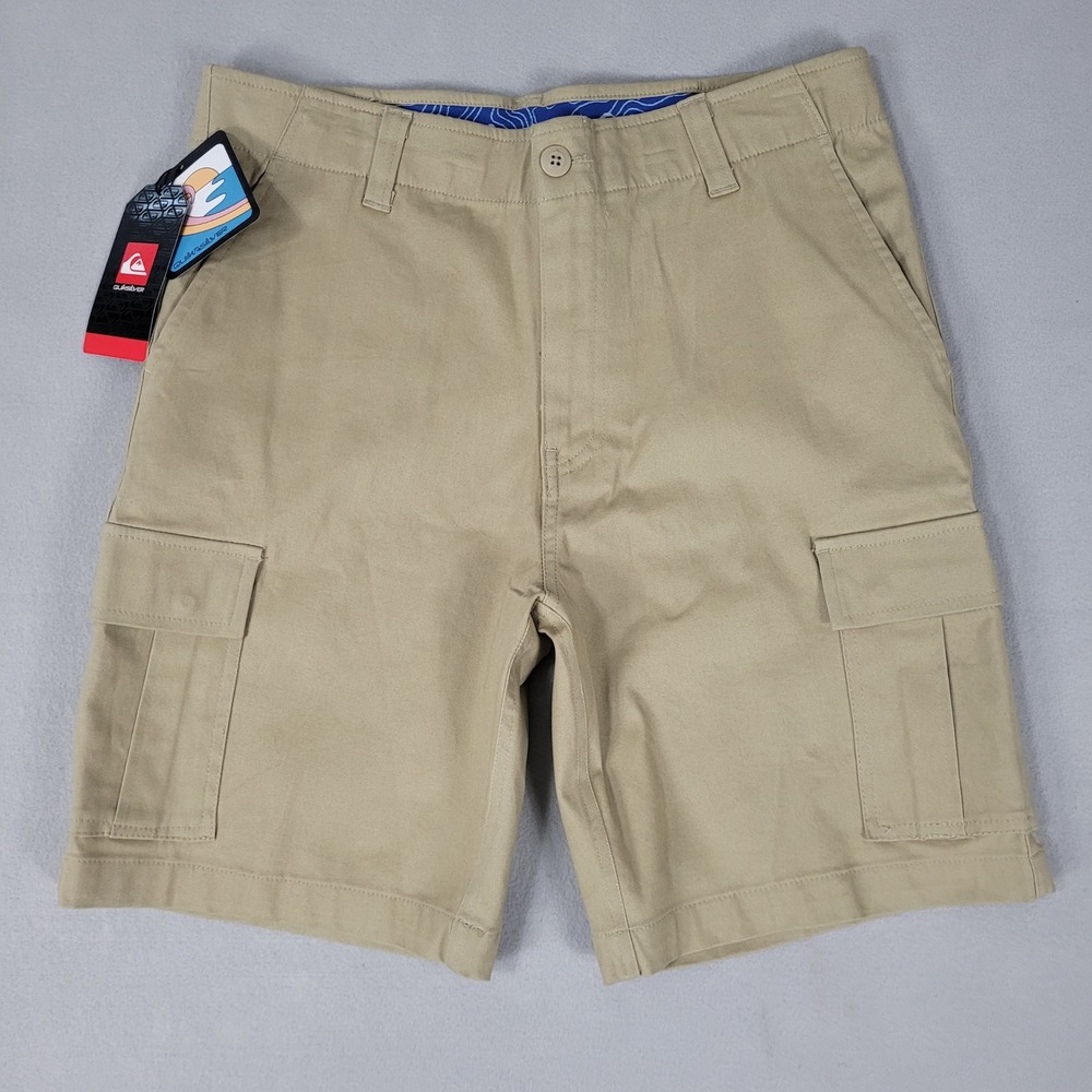 Quiksilver‎ Cargo Shorts Mens Size 30 Beige Khaki Twill Snap Buttons 8.5" Inseam